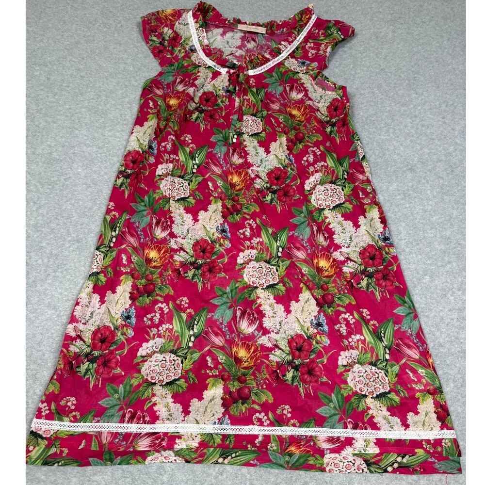 Papinelle Womens Size M Clara Flutter Neck Cotton Nightgown Floral